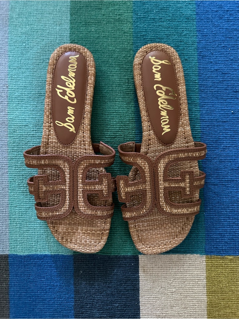 Sam Edelman brown wicker like bay slide sandals